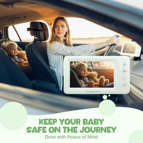 Baby Car Camera with Advanced Night Vision, AHD 1080P 5inch IPS Full View Car Baby Monitor, Carseat Camera for Kids Infants Rear Facing Mirror, USB Powered, 5inch Light Green