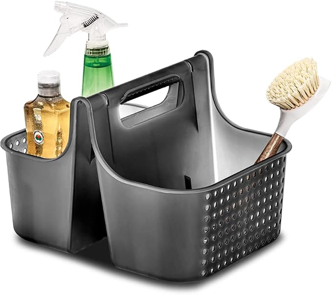 madesmart Large Premium Portable Shower Caddy, Hold Soap, Shampoo, Hair Supplies and Beauty Products, Cleaning Supplies Organizer for Home, Dorm, Plastic Shower Tote, Soft Handle, Smoke