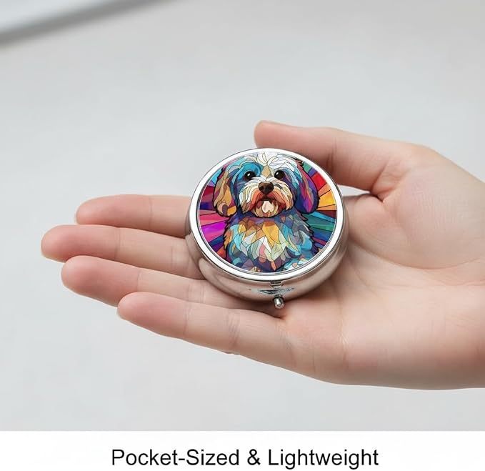 Havanese Dog Small Box for Pill,3 Compartment Pill Case Travel Medicine,Portable Pocket or Purse Pill Organizer Container Holder Hold Vitamins, Medication, Fish Oil Supplements