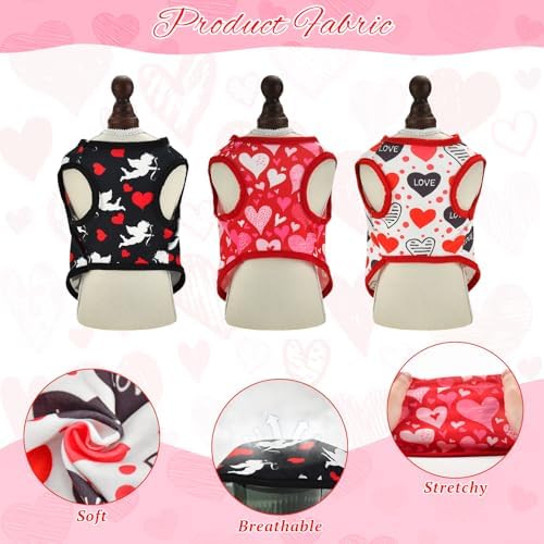 3-Pack Valentine's Day Dog Shirt Love Heart Dog Shirts Valentines Day Dog Sleeveless Clothes Outfit Pet Valentines Tank Tops Vests with Heart Cupid's Arrow Patterns for Small Medium Dogs M