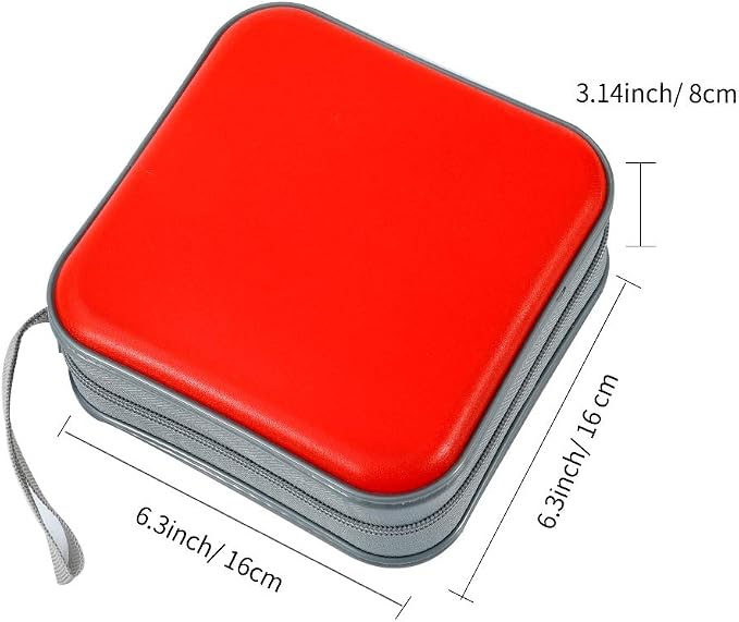 CD Case, 40 Capacity CD DVD Case Wallet Holder Portable Disc VCD Heavy Duty Binder Storage Organizer (Red)