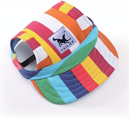 Leconpet Baseball Caps Hats with Neck Strap Adjustable Comfortable Ear Holes for Small Medium and Large Dogs in Outdoor Sun Protection (M, Stripe)