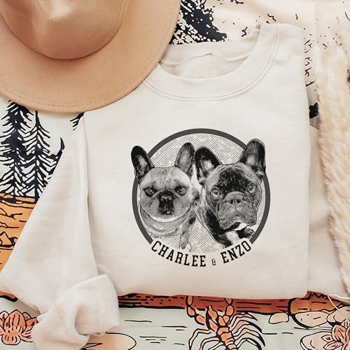 Chillever Personalized Dog Potrait Hoodie, Custom Photo Dog Mom Shirt, Sweatshirt, Gift for Dogs Cat Lovers