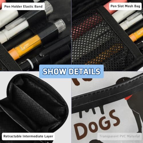 SUABO Pet Dogs Yellow Black Pencil Case Large Pen Box Holder | Large Capacity Pencil Pouch Stationery Bag with Compartments, Transparent PVC Layer, School Office Supplies for Kids Adults
