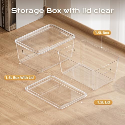 12 Pack White Storage Bins with Lids, PET Plastic Pantry Organizers and Storage, Small Storage Bins for Kitchen, Fridge, Bathroom, Office