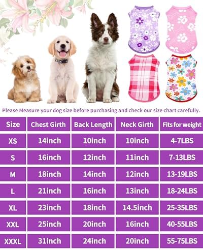 PET SHOW 4 Pack Summer Dog Shirts for Medium Dogs Girl UPF 50+ UV Sun Protection Cooling Clothes Tank Top Floral Puppy T-Shirts Pet Holiday Party Sleeveless Vest Pink(Large)