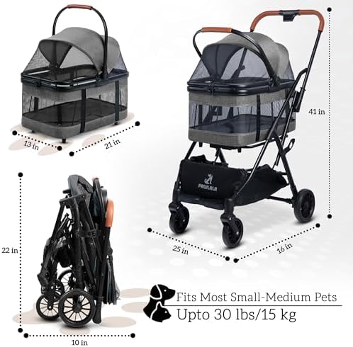 Pet Stroller with Detachable Carrier - Ideal for Small to Medium Dogs & Cats - Compact & Convenient Design - Easy Assembly Pet Stroller for Cats, Dog Strollers for Small Dogs - Metallic Gray