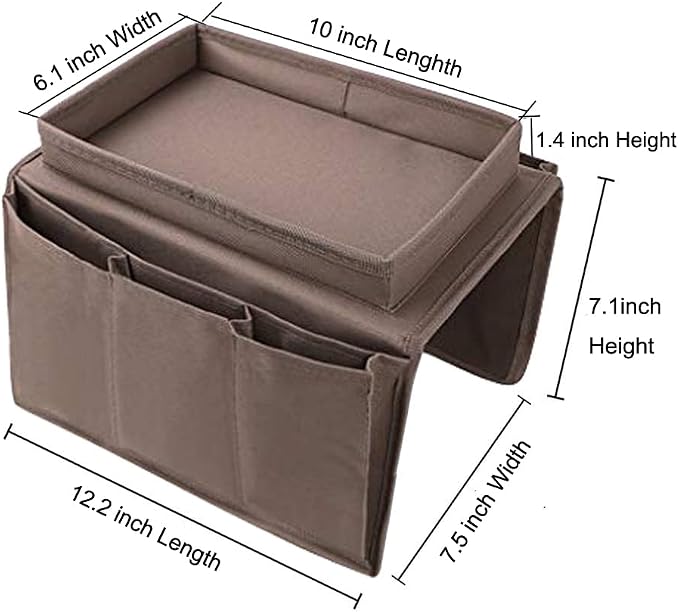 Sofa Armrest Organizer with Cup Holder Tray Chair Arm TV Remote Holder for Recliner Couch Armchair Caddy Bedside Storage Pockets Bag for Cellphone Tablet Book Magazines Drinks Holder Pouch