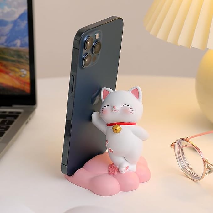 Cute Cat Phone Holder Desk Ornament Kawaii Phone Stand Universal Desk Phone Stand for All Mobile Smartphones Tablets