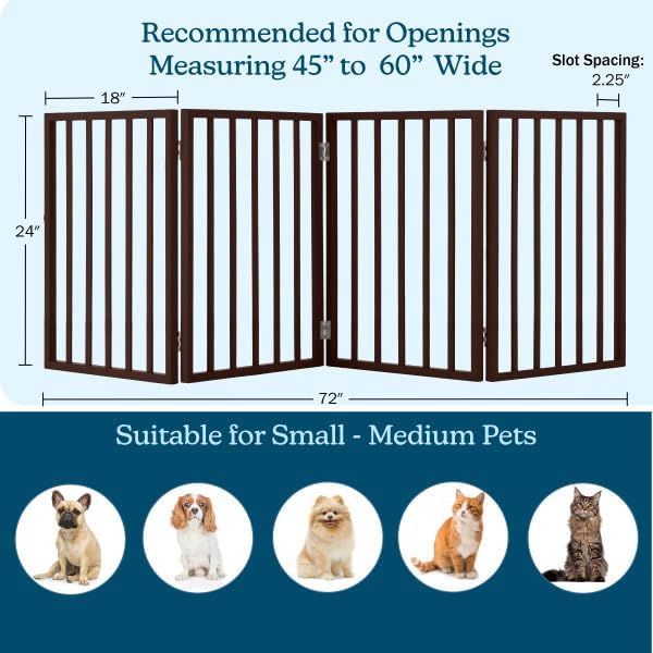 Pet Gate - 4-Panel Indoor Foldable Dog Fence for Stairs, Hallways or Doorways - 72x24-Inch Retractable Wood Freestanding Dog Gates by PETMAKER (Brown) | Foldable Dog Fence with Accordion Design, Wooden Safety Pet Fence for Stairs, Hallways, Doorways, a...