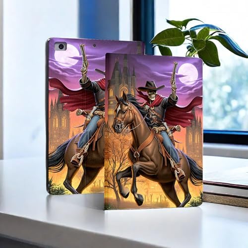 for Microsoft Surface Pro 7 Plus,Surface Pro 7/6/5/4 12.3" Tablet Case,Auto Wake/Sleep,Adjustable Stand Protective Cover - Skeleton Cowboy Horse