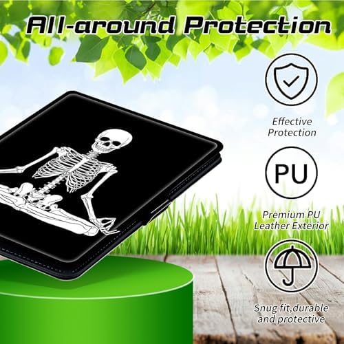 Universal Tablet Case for T-Mobile Revvl Tab 2 10.1" 2025/Revvl Tab 5G 10.36" 2023, 360 Degree Rotating Kickstand Protective Stand PU Leather Shell Cover for 9"-10.5", Sitting Skull