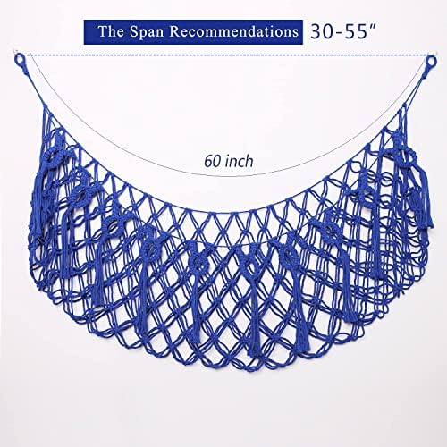 Stuffed animals net or hammock for wall hanging basket macrame toy storage mesh (Blue)