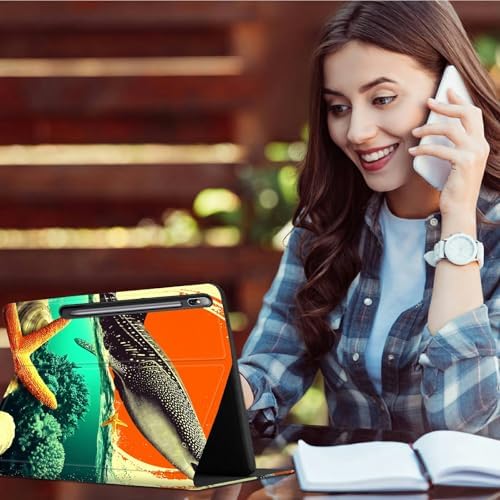 Case for Samsung Tab S10 Ultra/S9 Ultra/S8 Ultra 14.6" 2024/2023/2022 | Slim Leather Smart Cover with Multi-Angle Anti-Slip Stand [Auto Wake/Sleep] Shell for Women Men, Whale Sunset Starfish