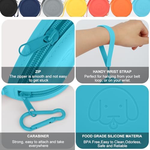 Silicone Dog Treat Pouch Small Bag,2PCS Pet Walking Bag for Dog and Cat,Pocket Size,Easy to Clean, Odorless, Zipper Design,Moisture-Proof,Travel Walking Bag,Portable Training Bag(Lake Blue&Black)
