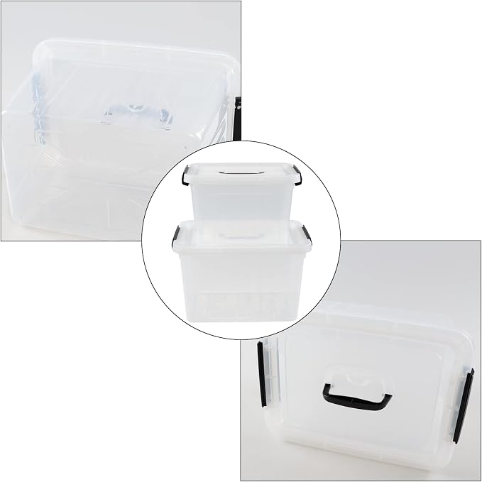 Saedy 12 Quart & 6 Quart Latching Storage Container Box with Handle, 2 Pack | Plastic, Clear Lidded Bin