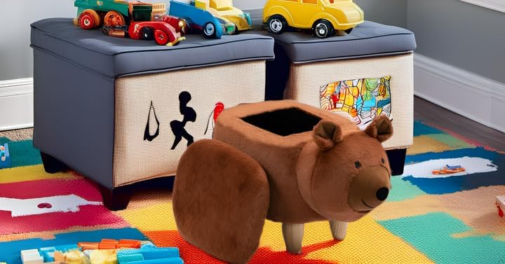 Home 2 Office Bear Ottoman for Kids' Bedroom, Playroom, Nursery, and Living Room, Animal Ottoman with Storage, Footstool for Kids, Brown Bear