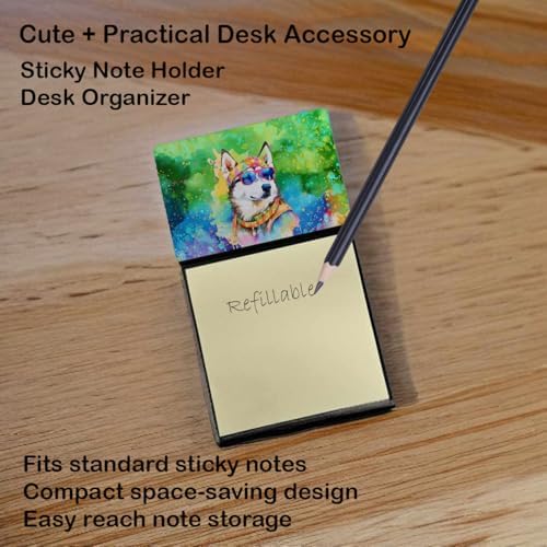 Caroline's Treasures Siberian Husky Hippie Dawg Sticky Note Holder Refillable Dispenser Self-Sticky Note Pads, Memo Pads Blank Desk Accessories