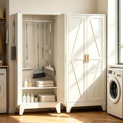 71" H Metal Storage Cabinets,Garage Cabinet,Broom Closet Storage Cabinet,White Storage Cabinets,Utility Cabinet