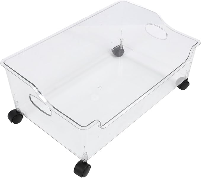 Fdit Large Transparent Storage Basket with Wheel for Books with Snacks, Under Bed Organizer for Home Vehicle, PET Material (1pcs per pack)