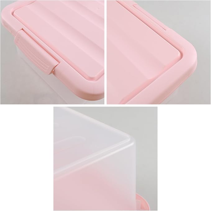 14 Quart Plastic Latching Storage Box, Plastic Underbed Storage Bin with Pink Lids, 2 Packs
