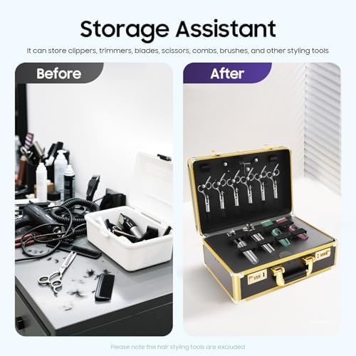 Professional Barber Case, Beauty Salon Barber Case with Code Lock, Hair Stylist Tool Kits Organizer Hairdresser Tool Box for Beauty Salon Makeup Artist (Gold)