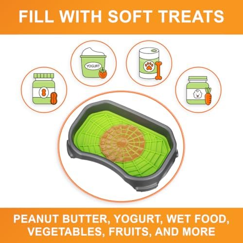 Neater Pets Neat-LIK Dog Lick Mat w/Mess-Proof Tray, Lick Mat for Dogs, Cats, Puppy, Reduces Anxiety & Boredom, Peanut Butter Slow Feeder, Interactive Treat Licking Pad (Green/Gunmetal)