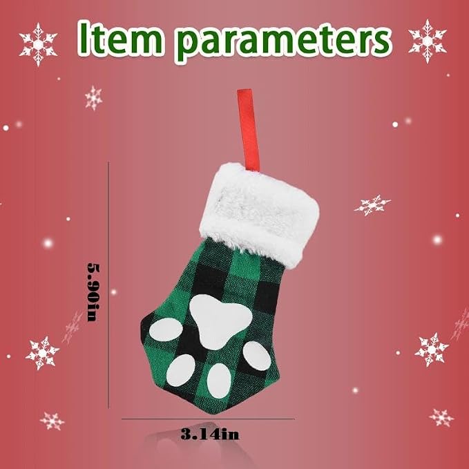 yaozeio Christmas Kitchen Utensil Holder Bag for Pet Lover Christmas Xmas Gifts for Dog Cat Owner Paw Flatware Organizer Storage Xmas Hanging Ornament Decoration Plaid Holiday Party Favor for 2