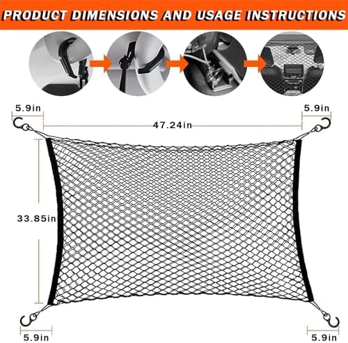 Car Dog Barrier for VW Arteon Sharan Touareg Scirocco Amarok Caddy Taro Teramont, Cargo Net For Suv Adjustable Mesh Pet Barrier Double-Layer Thickened Durable Nylon Net Dog Travel Accessoriesa