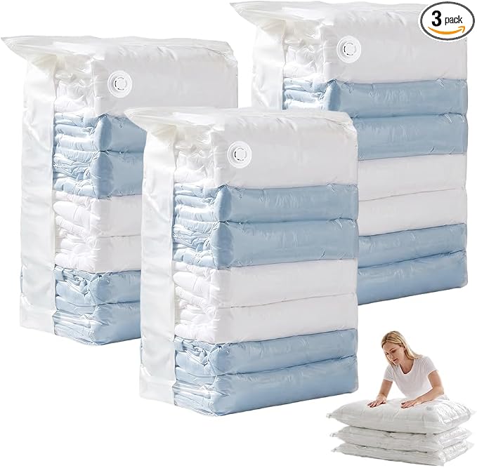 No-Pump Vacuum Storage Bags for Clothes, Bedding, Comforters & Blankets, Small, 3, Medium