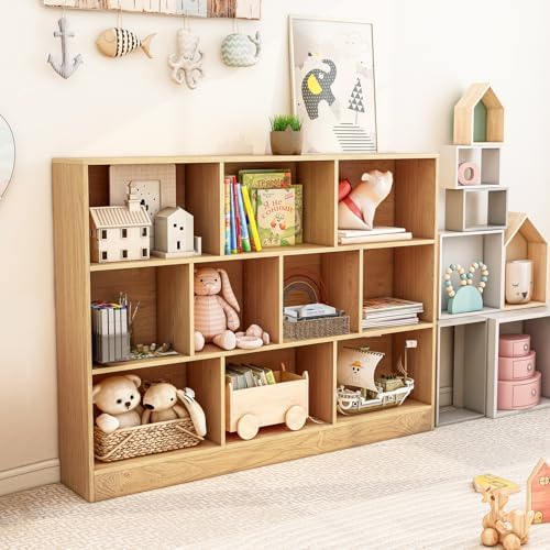 GIANTEX 10 Cube Bookcase, 4-Tier Freestanding Bookshelf w/ 10 Open Compartments, 2 Anti-Tipping Kits, Modern Display Cabinet, 41" Wood Cubby Storage Organizer for Living Room, Bedroom, Natural