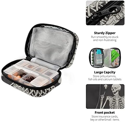 Human Skeleton Pill Box 7 Day Pill Case Travel Pill Organizer Bag with Zipper Portable Weekly Case Compact Size for Vitamin Supplement Holder