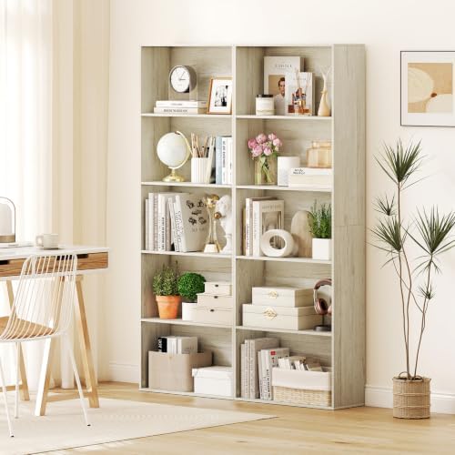 GIANTEX 5-Tier Bookshelf Set of 2, Freestanding Bookcase with 5 Open Shelf | Modern Display Shelf, Storage Organizer for Living Room, Home Office, White Oak