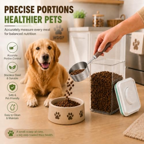 Pet Dog-Cat Airtight Food Storage-Container - 4.2Qt/4L jar(2Pc) with lid and 1/4Cup scoop | Holds 6–10 pounds of dry pet food | BPA-Free