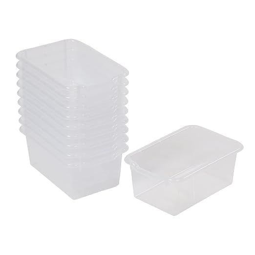 ECR4Kids Scoop Front Storage Bins, Multipurpose Organization, Clear, 10-Piece | Durable plastic, GREENGUARD Gold Certified, 1.2 gallon capacity, lightweight & nestable, built-in handle, classroom/home use
