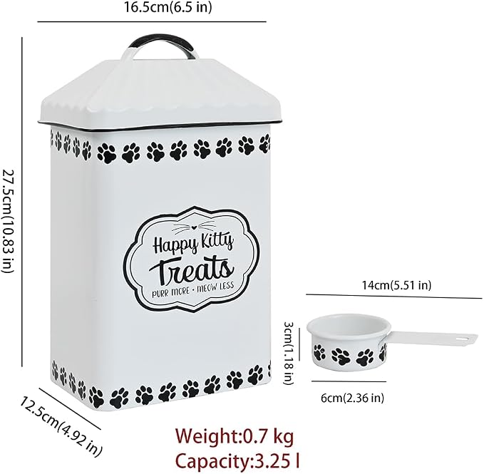 All Chic Cat Food Container Pet Food Storage Container with Lid & Sturdy Metal Handle with Spoon - Metal Kibble Storage Bin for Pets -Pet Food Storage