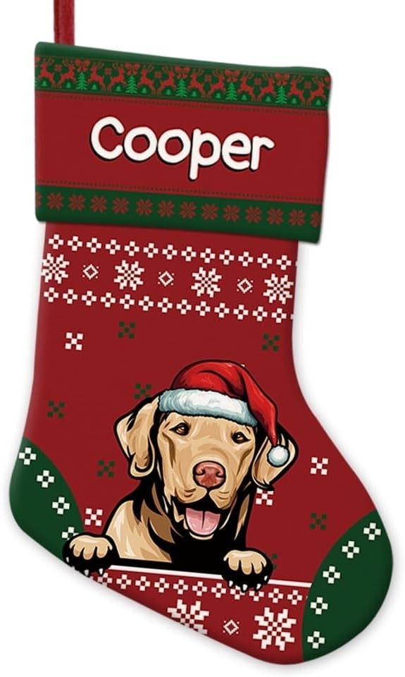 Personalized Christmas Stocking Chesapeake Bay Retriever Dog Red Christmas Snowflake Xmas Holiday Stocking Fireplace Home Decor 14"