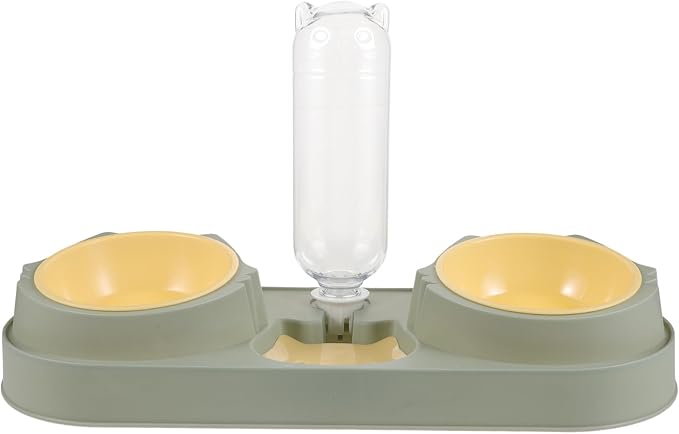 Abaodam Automatic Double Bowl Pet Feeding Device for Cats and Dogs Bite Resistant Feeder with Splash Water Dispenser Lightweight Non Tip Food and Water Bowl Stand in Random