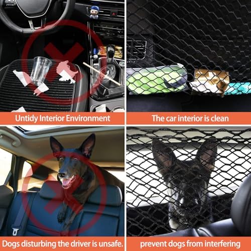 Car Dog Barrier for VW Amarok Caddy Taro Teramont, Dog Car Barrier Mesh Net Double Layer Elastic Pet Barrier for Car Thickened Material Dog Travel Accessories