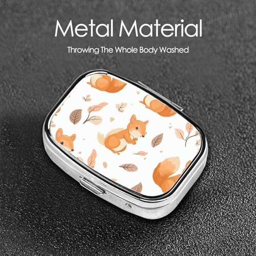 Pill Box 2 Compartment Medicine Pill Case for Pocket or Purse Mini Metal Pill Holder Cute Squirrels Pill Case Vitamin Organizer Portable Travel Pill Container to Hold Supplements Vitamins