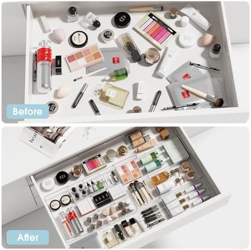Expandable Makeup Drawer Organizer, Clear Silverware Drawer Organizer Tray.