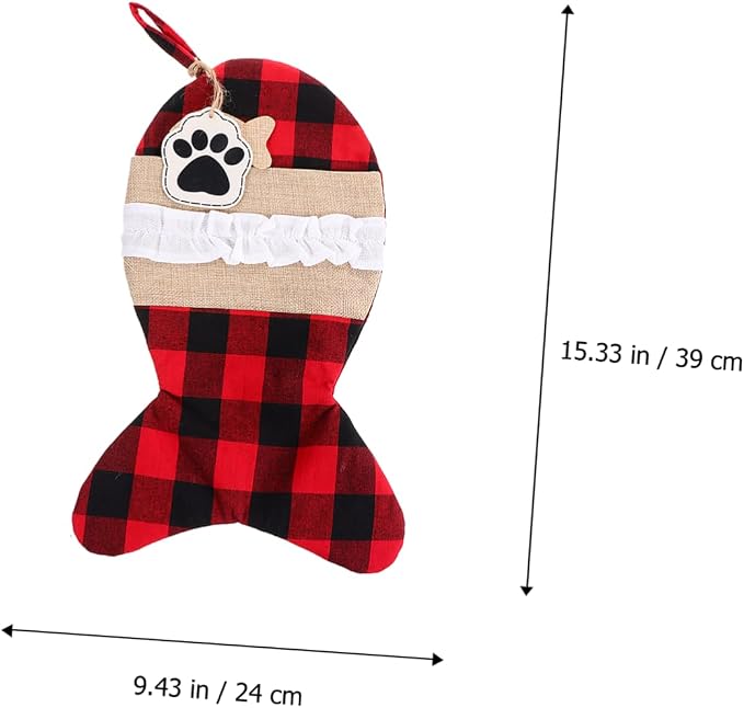 SOIMISS Christmas Pet Stockings Pouch Bag Black Red Plaid Candy Bag Holiday Present Storage for Pets and Dogs Holiday Decoration