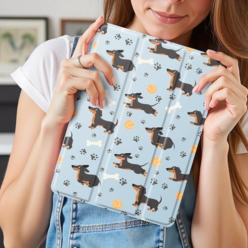 Cute Dachshund Case for 10.2" iPad 9th/7th/8th Generation, Clear TPU Smart Stand Back Cover with Pencil Holder, Auto Wake/Sleep Protective Case for iPad 2021/2020/2019