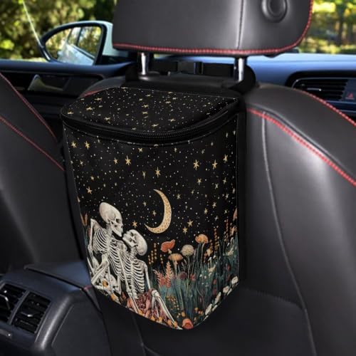 Halloween Skull Mushroom Moon Auto Rubbish Bags with Lid Multipurpose Trash Bin Storage Bag Universal Car Accessories Interior Decoration