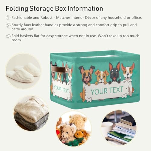 Customized Pet's Name Storage Basket Dog Storage Bins with Leather Handles for Home Bedroom, Foldable Decorative Organizers Box, 2PCs