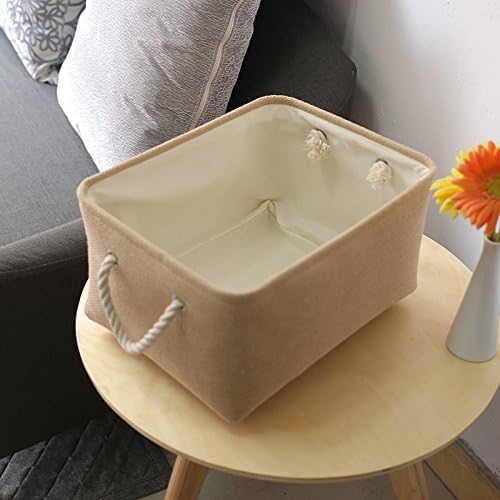 Decorative Basket Rectangular Fabric Storage Bin Organizer Basket with Handles for Clothes Storage (Beige, Medium-1Pack,13.8L*9.8W*6.7H)