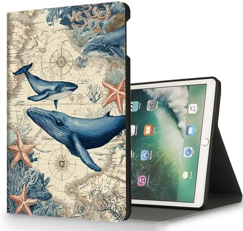 for Microsoft Surface Pro 11/10/9-13" 2024/2022 Tablet Case,Auto Wake/Sleep,Adjustable Stand Protective Cover - Nautical Whale
