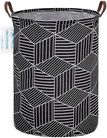 Round Laundry Basket Collapsible Storage Hamper Organizer Black diamond | Waterproof Canvas Foldable Baskets with sturdy Handles Multi-scene Organizer for Home Play Bedroom Gift Bin