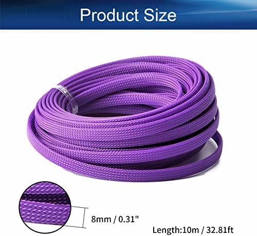 Bettomshin 1Pc 32.8Ft(10m) Cable Management Sleeve, 5/16"(8mm) Width PET Purple Cord Protector, Wire Loom Tube Insulated Split Sleeving for USB Cable Power Cord Organizer Video Cable Hider