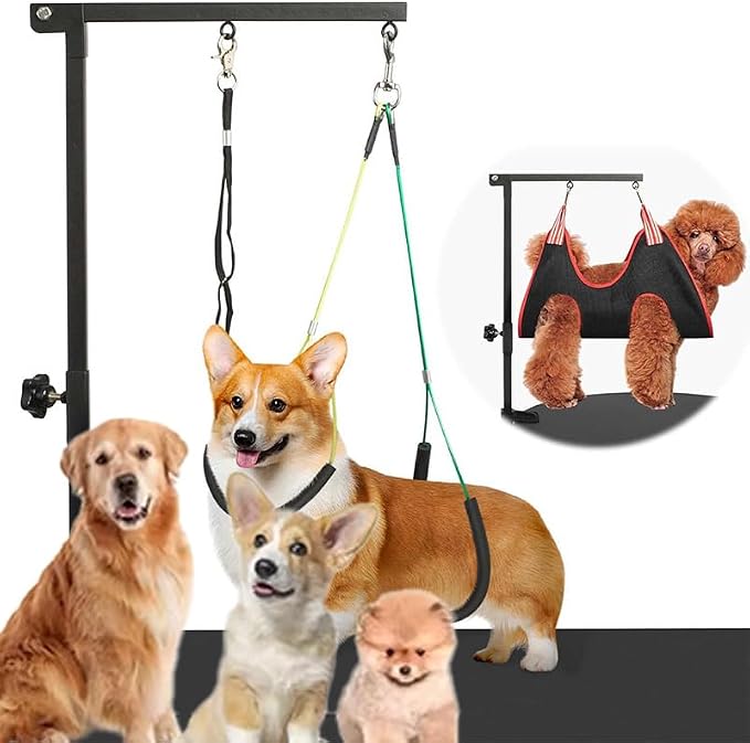 Dog Grooming Arm with Pet Grooming Hammock, getlstub 35" Pet Grooming Table Arm with Adjustable No Sit Haunch Holders, Dog Grooming Stand with Loop Noose for Small and Medium Pets at Home or Salon
